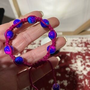 Adjustable Macrame Shamballa Bracelet Galaxy Nebula Pink Blue Purple Beads